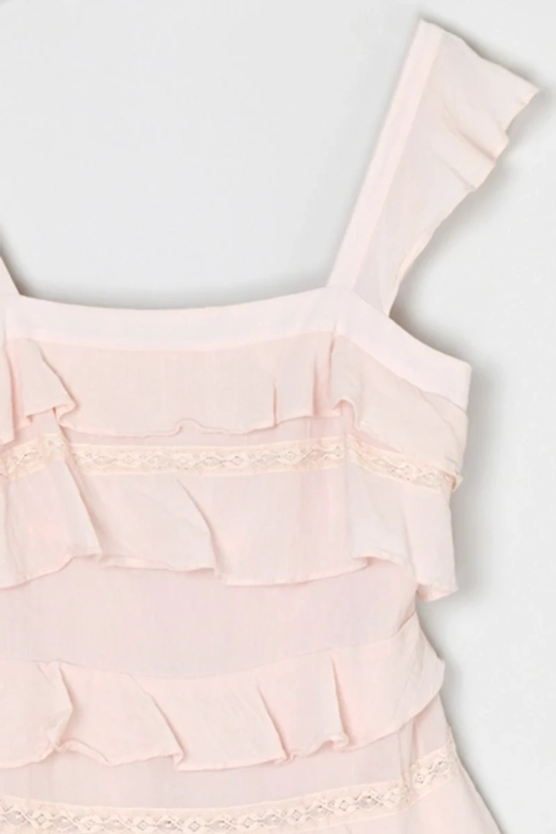 Vintage Y2k Lacy Tiered Light Pink Mini Dress