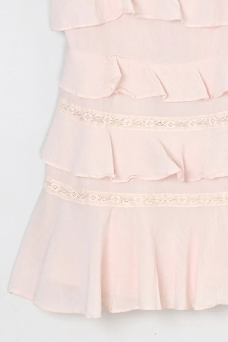 Vintage Y2k Lacy Tiered Light Pink Mini Dress