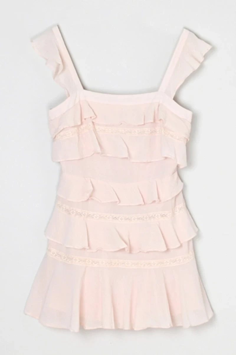 Vintage Y2k Lacy Tiered Light Pink Mini Dress