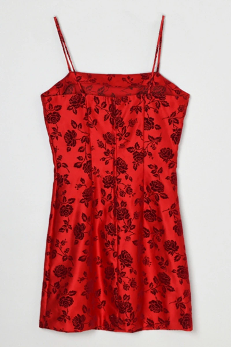 Vintage Y2k Red Flocked-Velvet Mini Dress