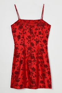 Vintage Y2k Red Flocked-Velvet Mini Dress