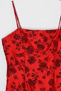 Vintage Y2k Red Flocked-Velvet Mini Dress