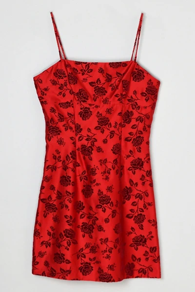 Vintage Y2k Red Flocked-Velvet Mini Dress