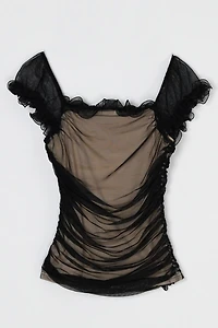 Vintage Y2k Black Ruched Mesh Top