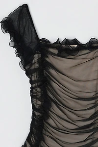 Vintage Y2k Black Ruched Mesh Top