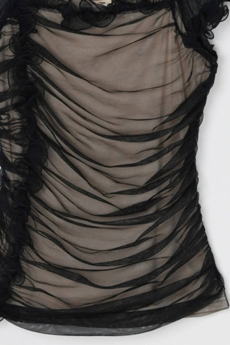 Vintage Y2k Black Ruched Mesh Top