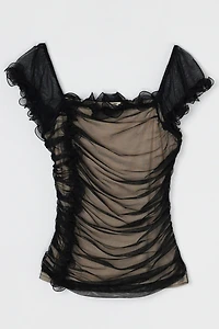 Vintage Y2k Black Ruched Mesh Top