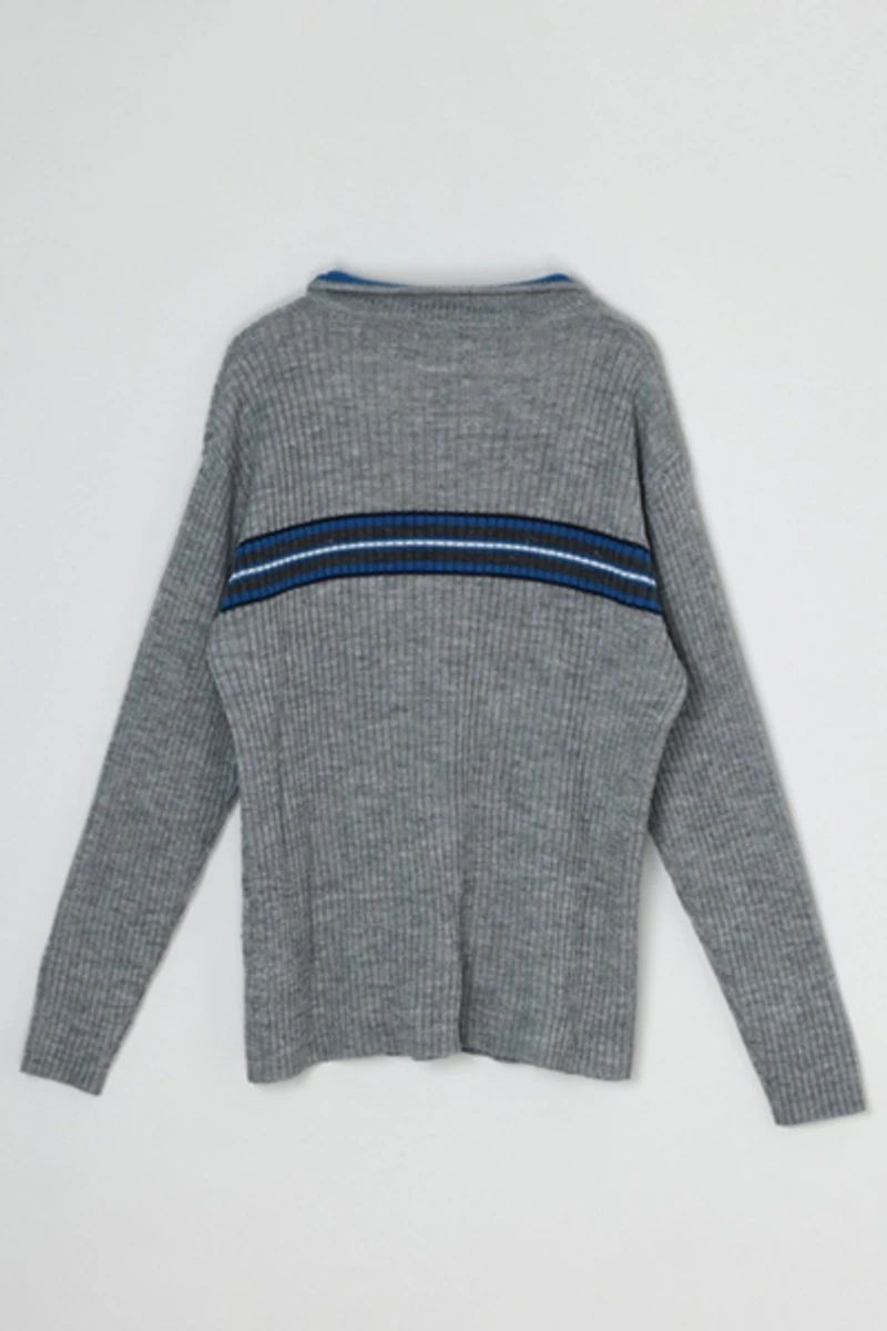 Vintage Y2k Gray & Blue Striped Quarter-Zip Sweater
