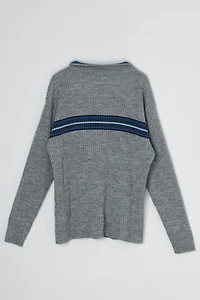 Vintage Y2k Gray & Blue Striped Quarter-Zip Sweater