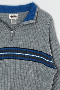 Vintage Y2k Gray & Blue Striped Quarter-Zip Sweater