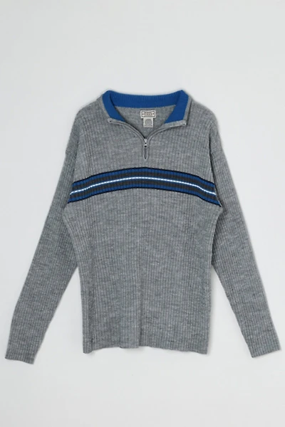 Vintage Y2k Gray & Blue Striped Quarter-Zip Sweater