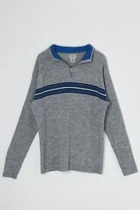 Vintage Y2k Gray & Blue Striped Quarter-Zip Sweater