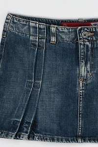 Vintage Y2k Pleated Denim Micro Mini Skirt