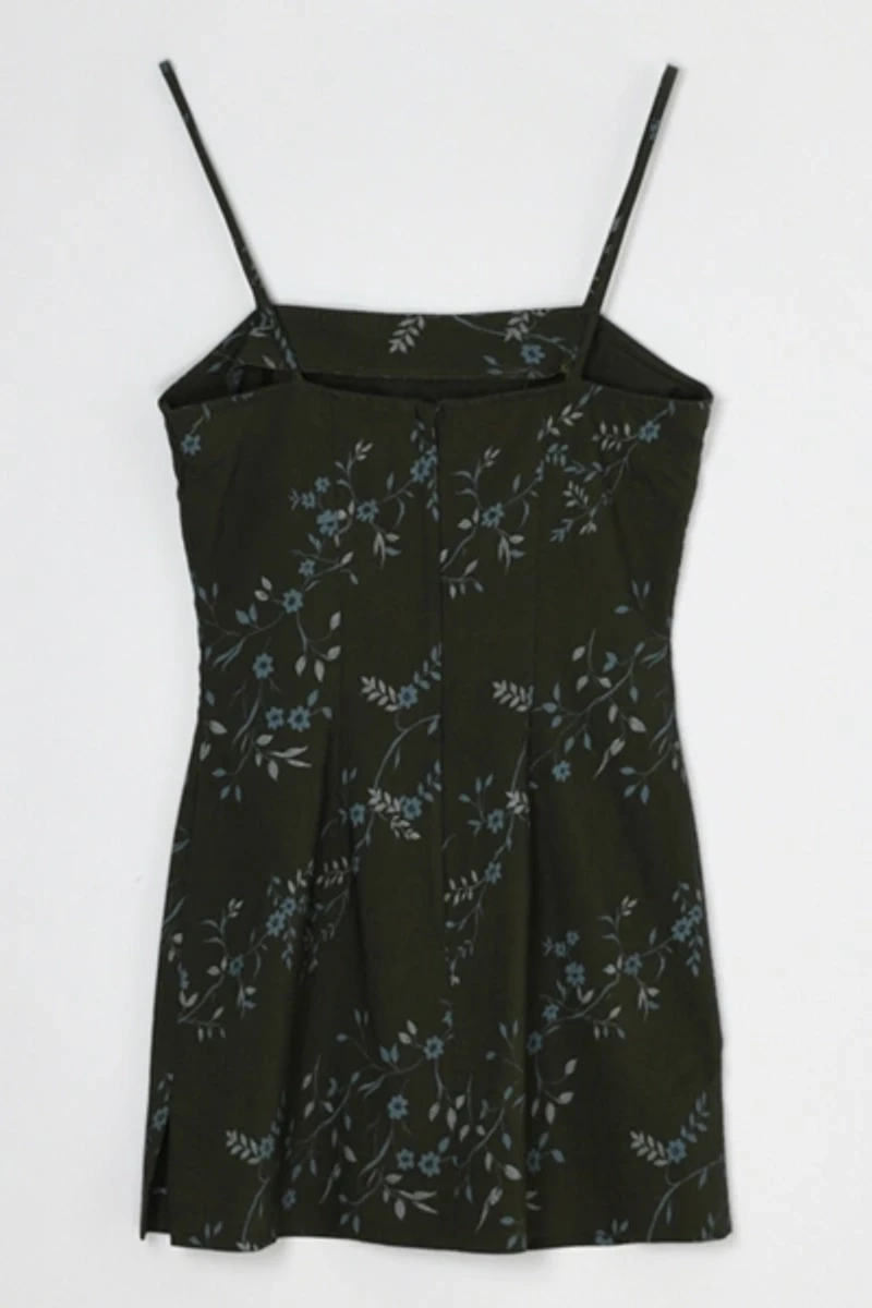 Vintage Y2k Dark Green Printed Mini Dress
