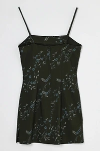 Vintage Y2k Dark Green Printed Mini Dress