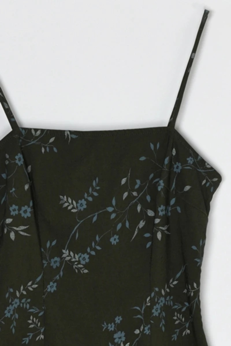 Vintage Y2k Dark Green Printed Mini Dress