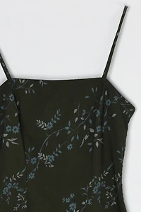Vintage Y2k Dark Green Printed Mini Dress