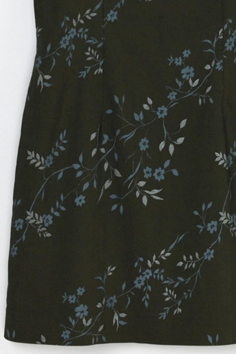 Vintage Y2k Dark Green Printed Mini Dress