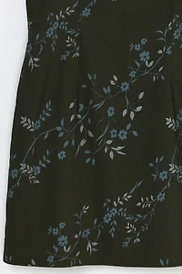 Vintage Y2k Dark Green Printed Mini Dress