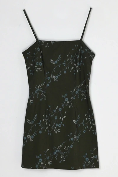Vintage Y2k Dark Green Printed Mini Dress