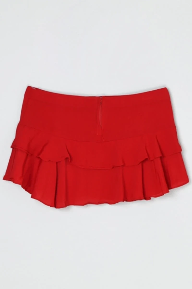Vintage Y2k Red Chiffon Tiered Micro Mini Skirt with Tie