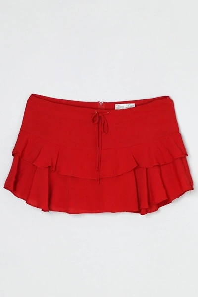 Vintage Y2k Red Chiffon Tiered Micro Mini Skirt with Tie