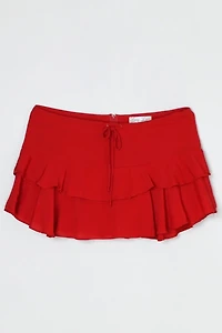 Vintage Y2k Red Chiffon Tiered Micro Mini Skirt with Tie