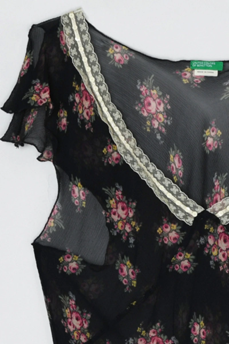 Vintage Y2k Benetton Sheer Printed Silk Top