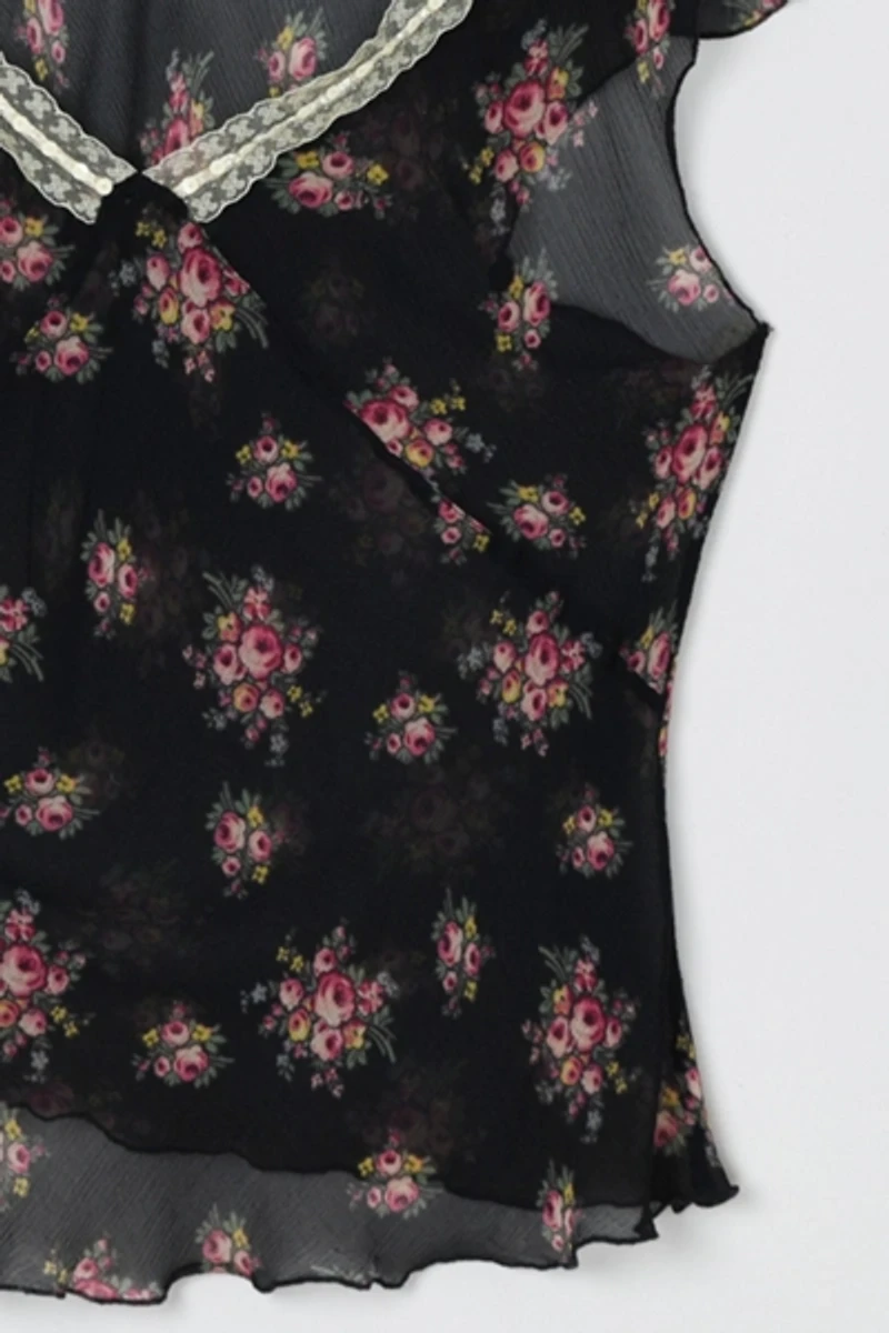Vintage Y2k Benetton Sheer Printed Silk Top