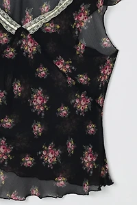 Vintage Y2k Benetton Sheer Printed Silk Top