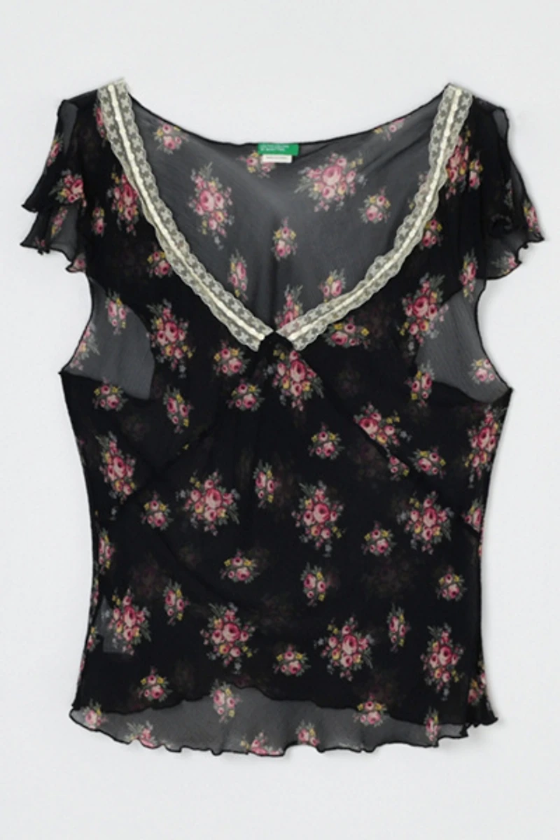 Vintage Y2k Benetton Sheer Printed Silk Top
