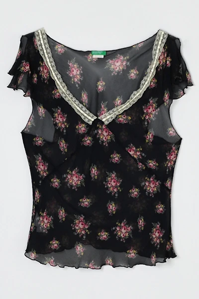 Vintage Y2k Benetton Sheer Printed Silk Top