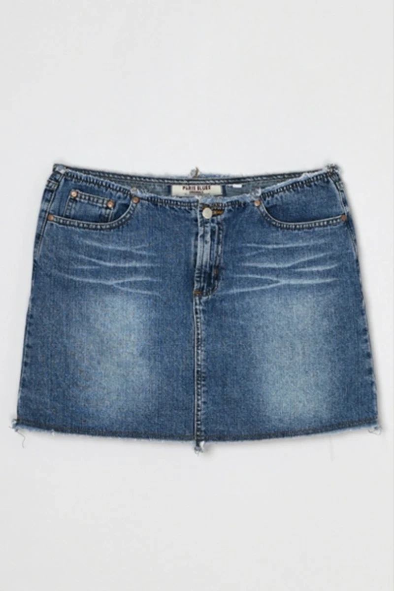 Vintage Y2k Raw-Edge Denim Mini Skirt