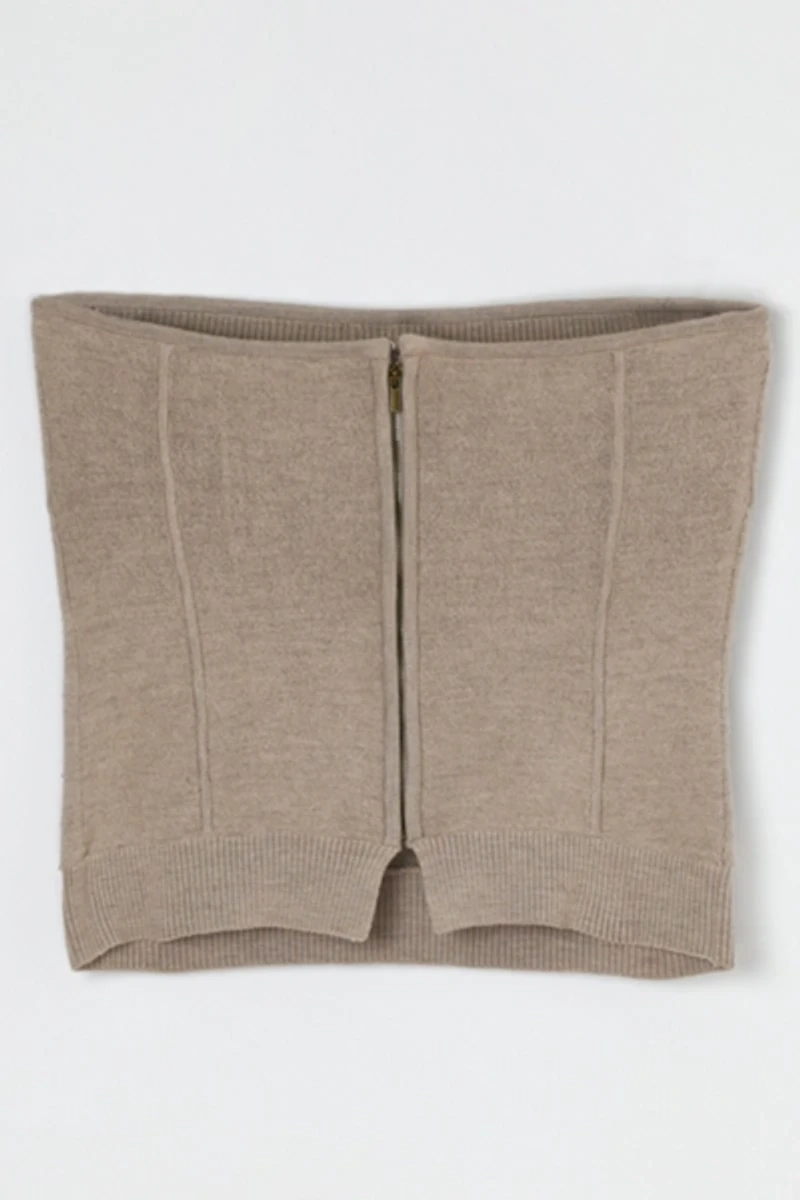 Vintage Y2k Beige Wool Knit Strapless Top