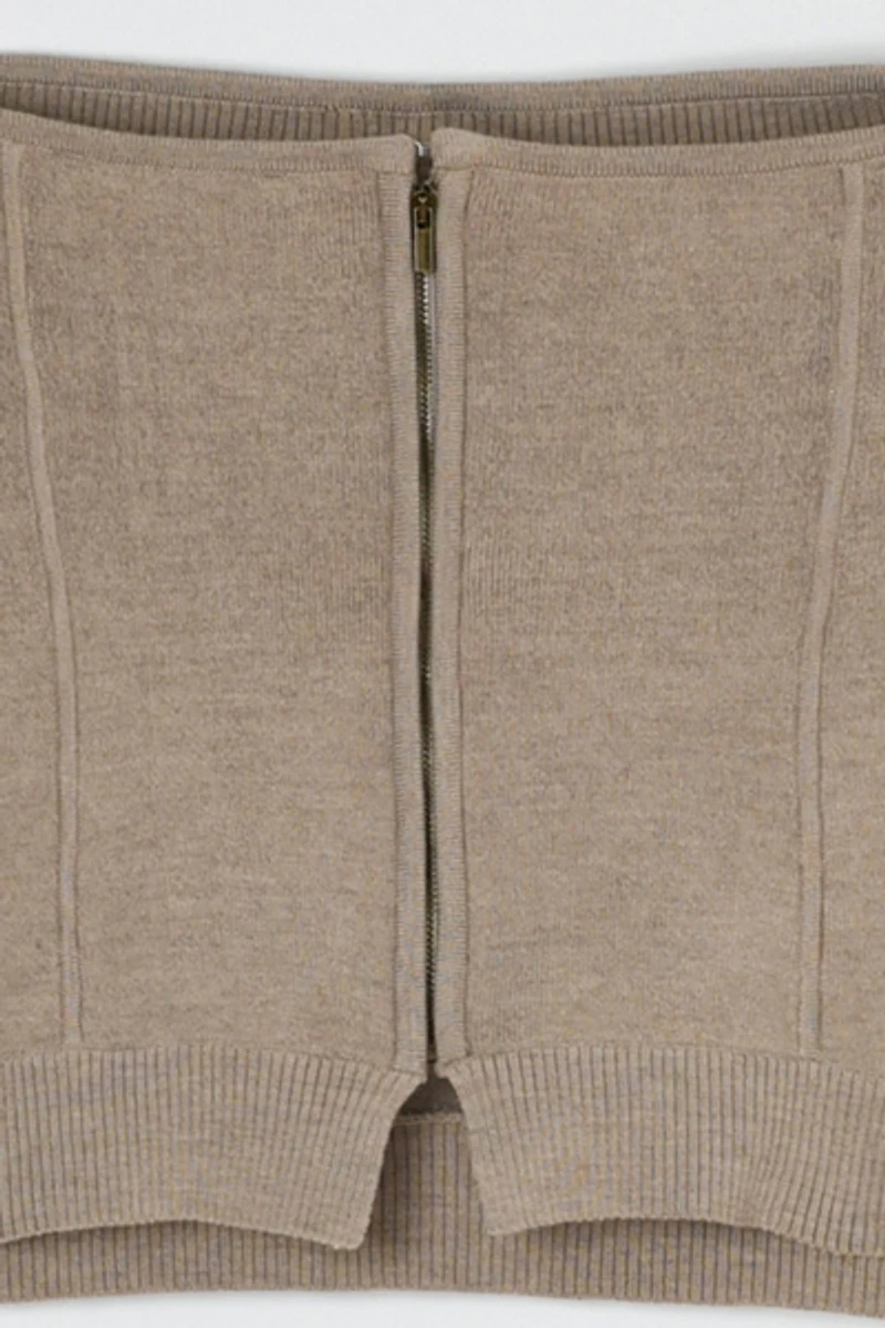 Vintage Y2k Beige Wool Knit Strapless Top