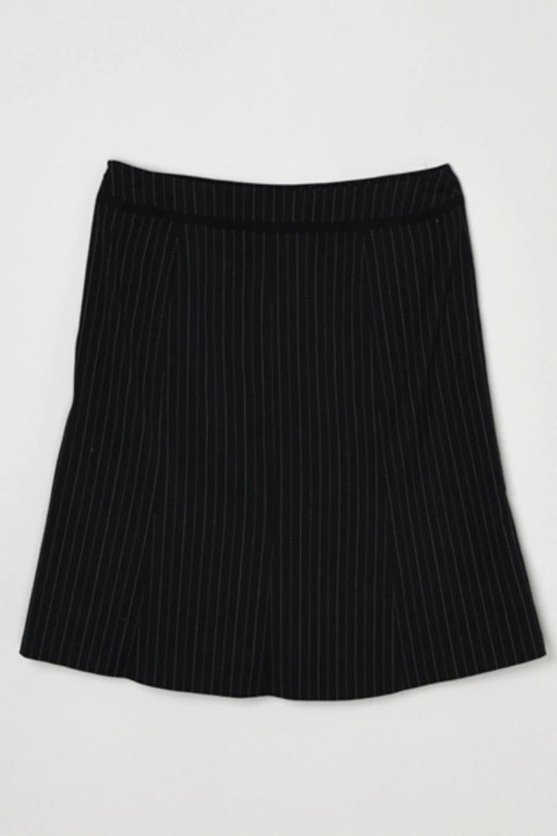 Vintage Y2k Black Midi Skirt with Pink & White Pinstripes