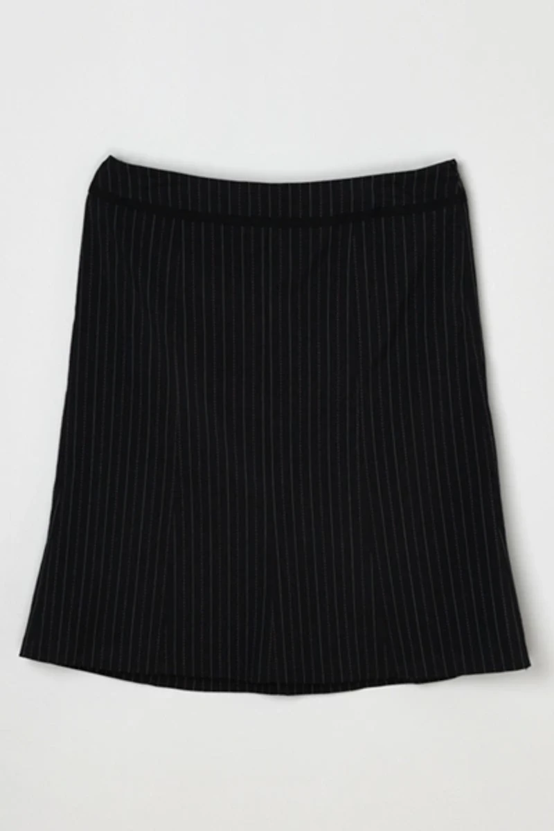 Vintage Y2k Black Midi Skirt with Pink & White Pinstripes