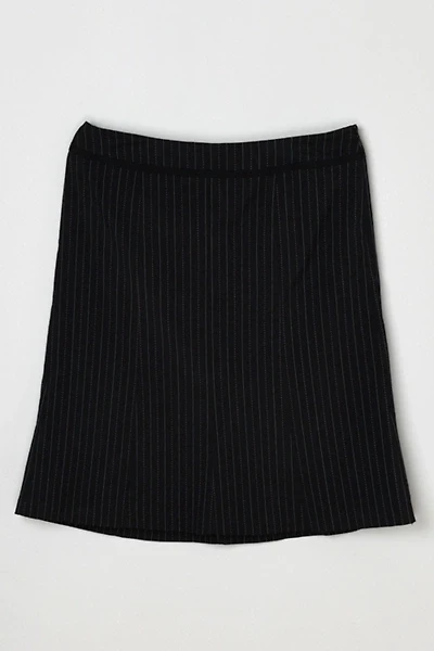 Vintage Y2k Black Midi Skirt with Pink & White Pinstripes