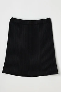 Vintage Y2k Black Midi Skirt with Pink & White Pinstripes