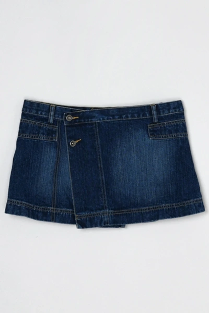 Vintage Y2k Low-Rise Paneled Denim Wrap Mini Skirt