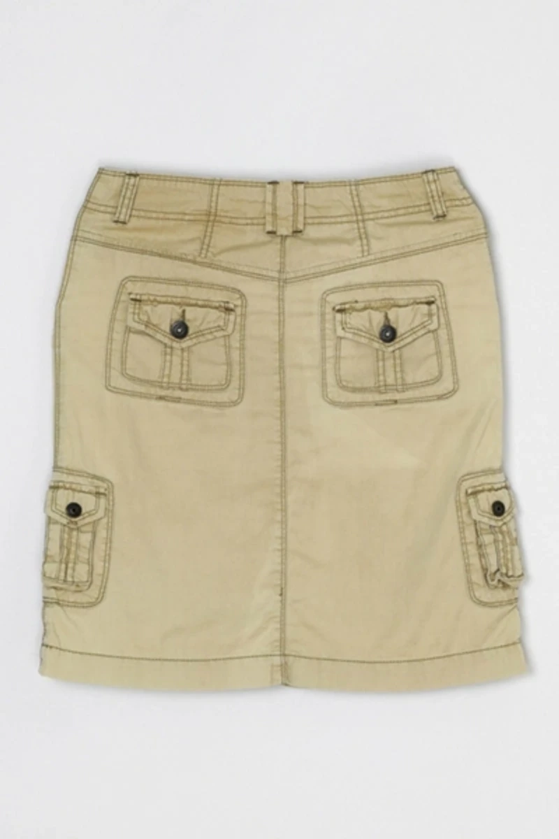 Vintage Y2k Contrast-Stitched Cargo Mini Skirt with Tie