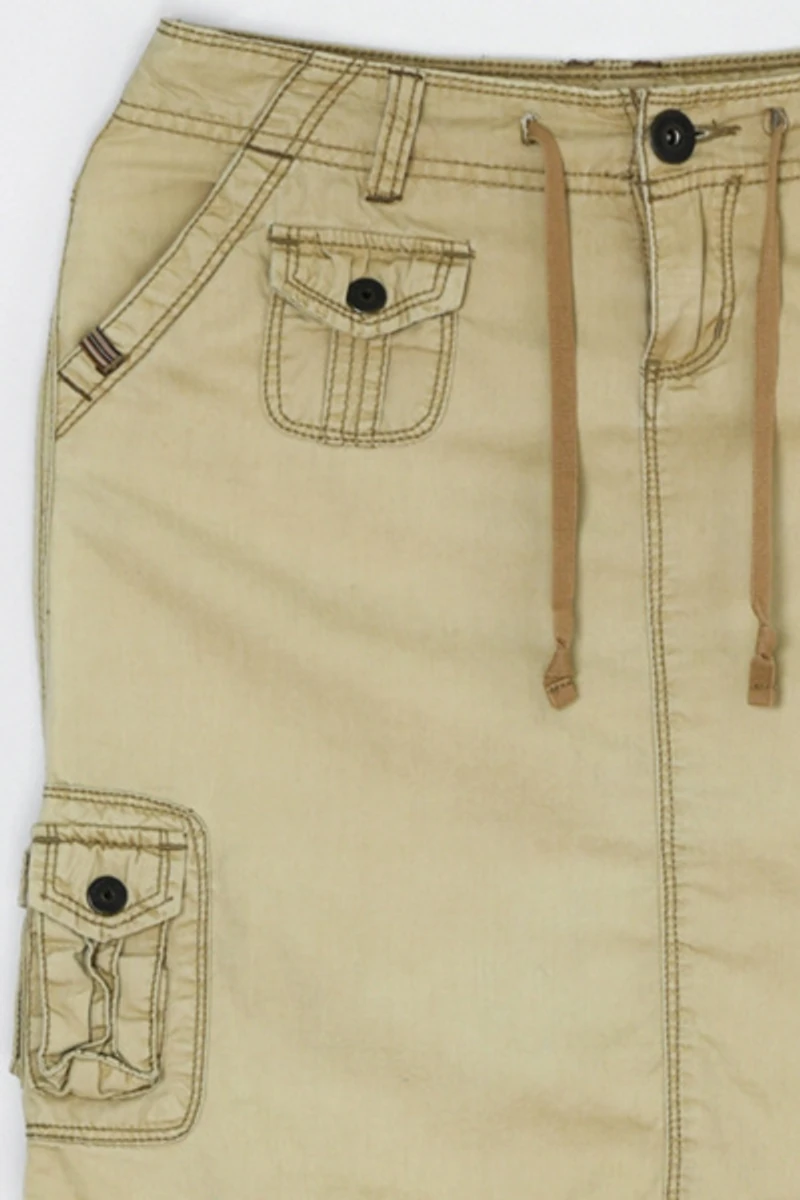 Vintage Y2k Contrast-Stitched Cargo Mini Skirt with Tie