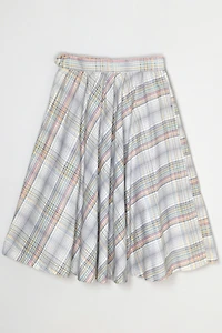 Vintage 1960s Plaid Cotton Midi Skirt with Tie