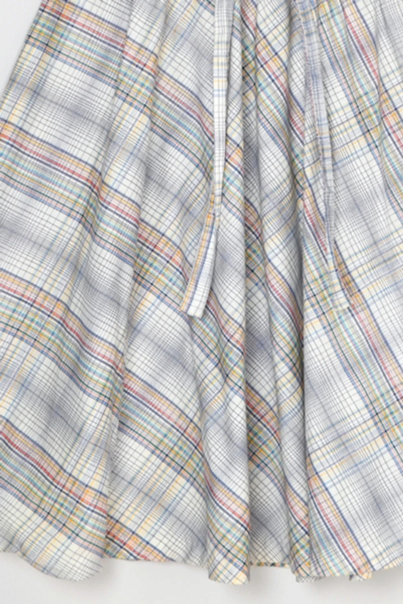 Vintage 1960s Plaid Cotton Midi Skirt with Tie