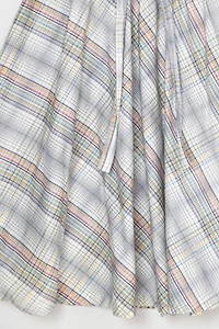 Vintage 1960s Plaid Cotton Midi Skirt with Tie