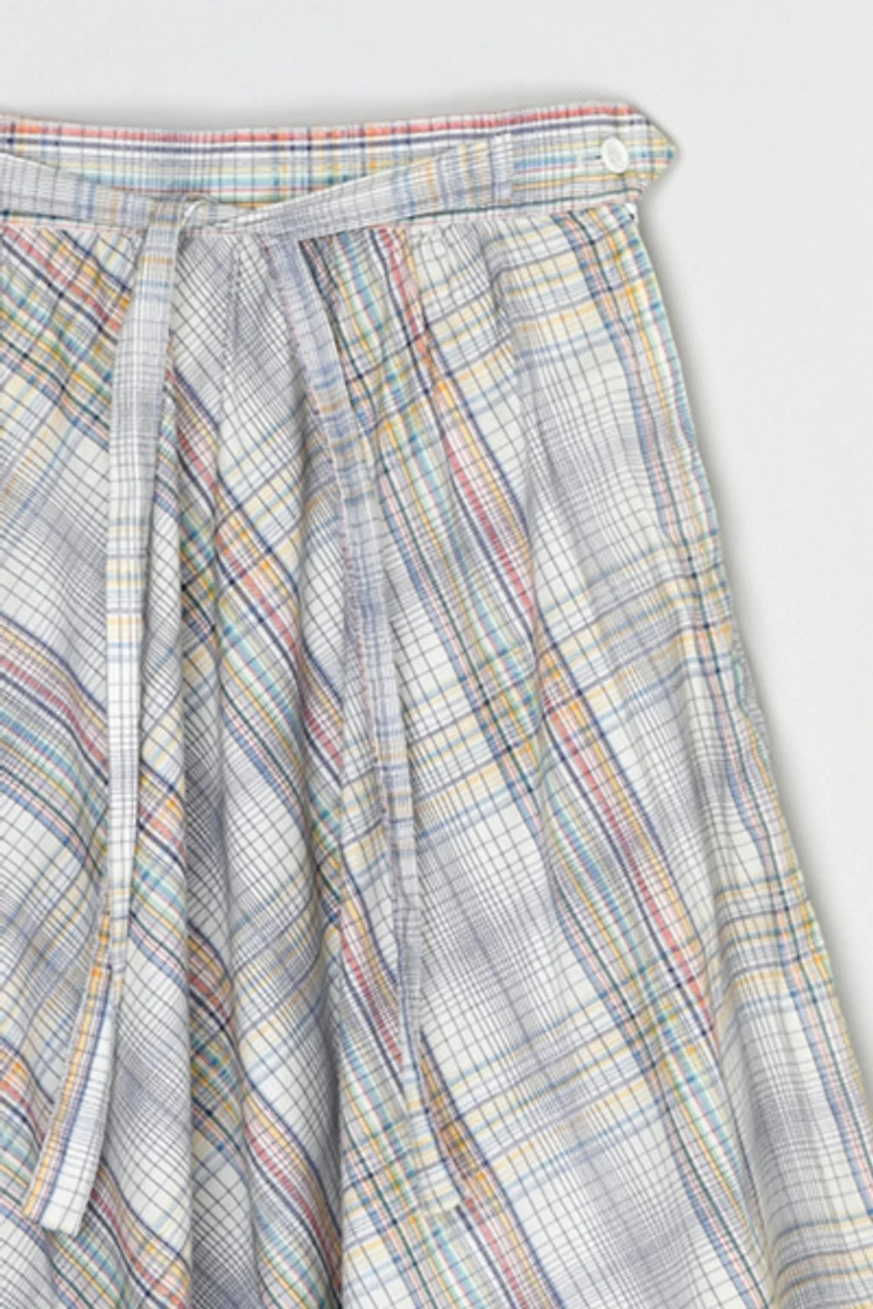 Vintage 1960s Plaid Cotton Midi Skirt with Tie