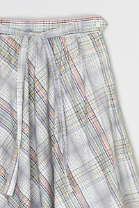 Vintage 1960s Plaid Cotton Midi Skirt with Tie