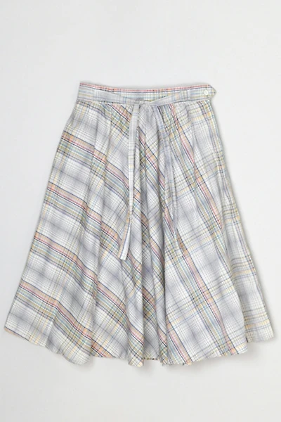 Vintage 1960s Plaid Cotton Midi Skirt with Tie