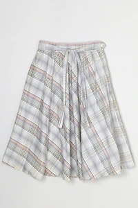 Vintage 1960s Plaid Cotton Midi Skirt with Tie