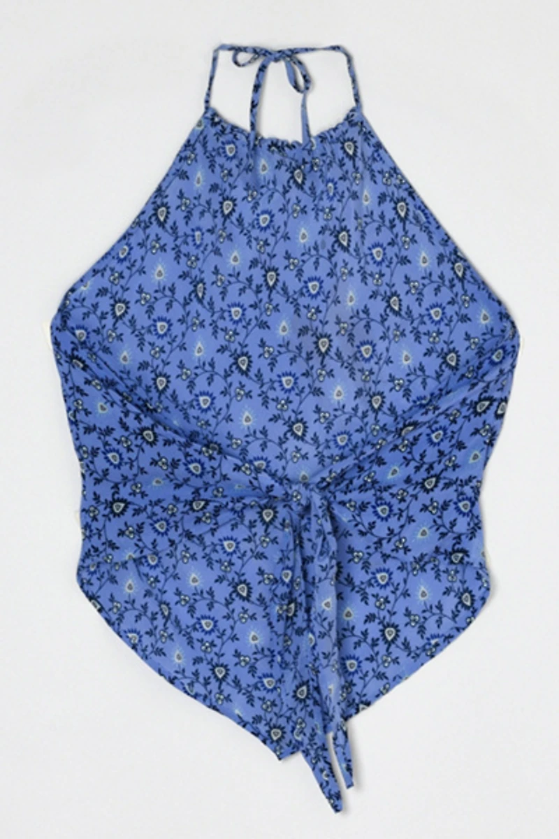 Vintage Y2k Printed Silk Tied Halter Top